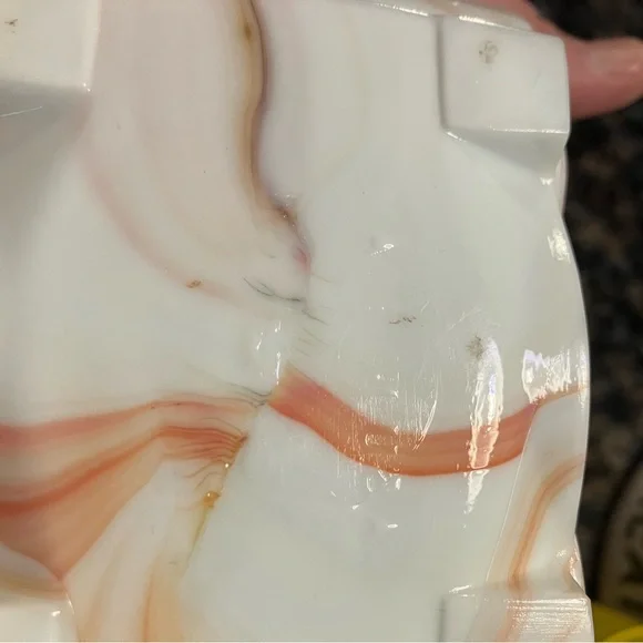 Orange and white flower embossed slag glass - Picture 5 of 5